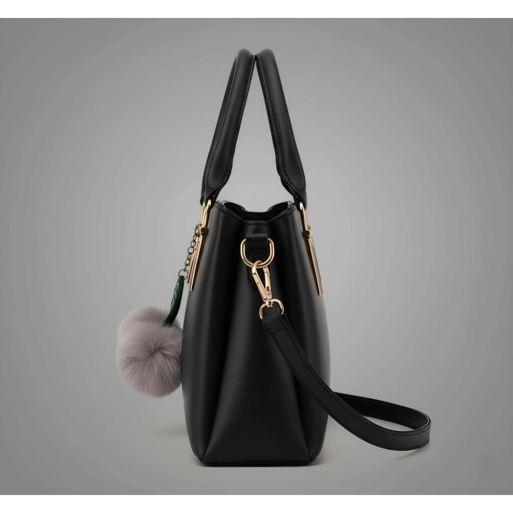 Suvarnika Women's PU Leather Solid Shoulder Zipper Handbag (Black)