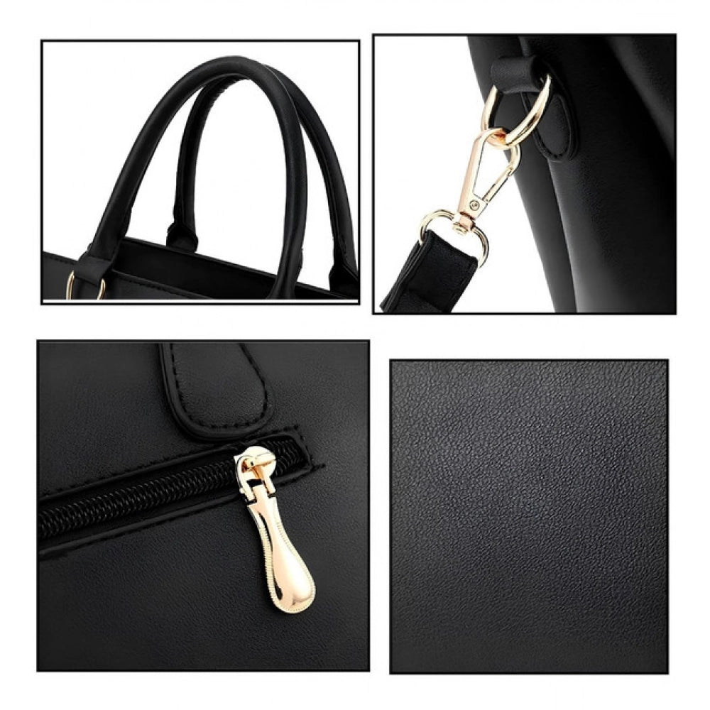 Suvarnika Women's PU Leather Solid Shoulder Zipper Handbag (Black)