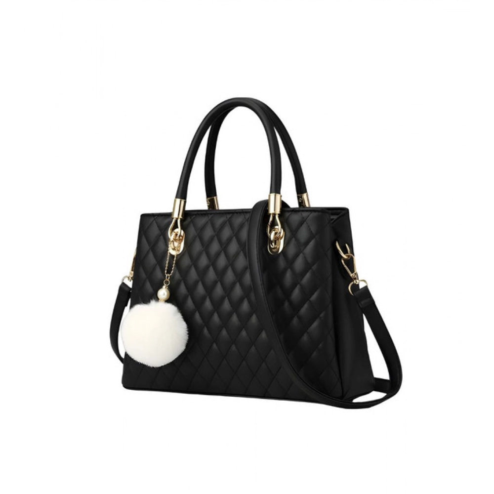 Suvarnika Women's PU Leather Solid Shoulder Zipper Handbag (Black)