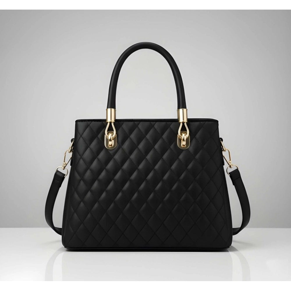 Suvarnika Women's PU Leather Solid Shoulder Zipper Handbag (Black)