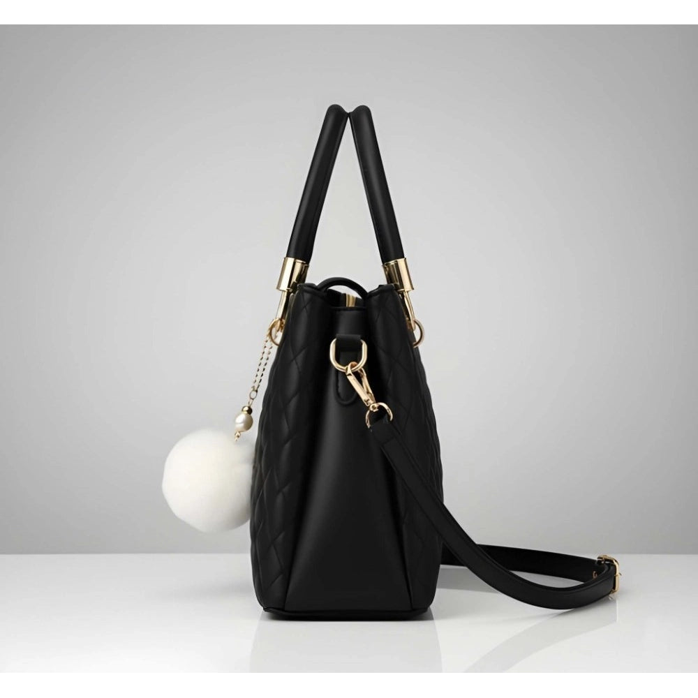Suvarnika Women's PU Leather Solid Shoulder Zipper Handbag (Black)