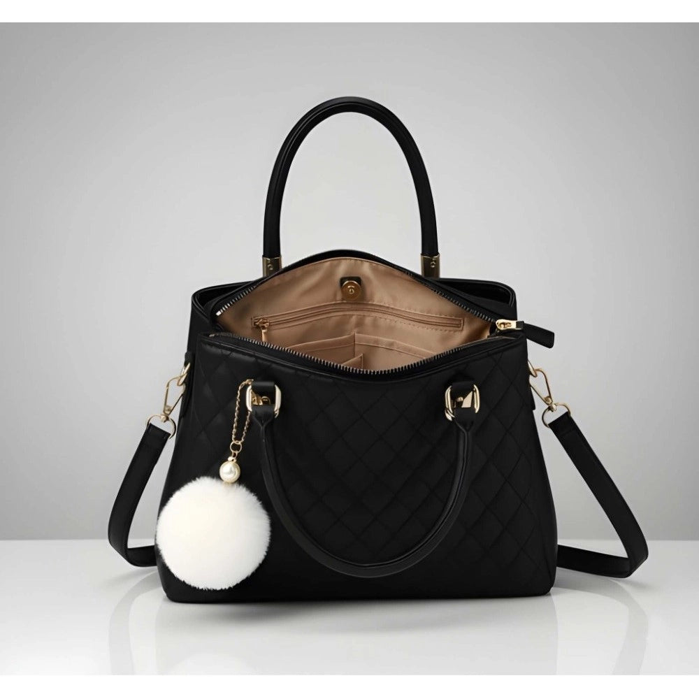 Suvarnika Women's PU Leather Solid Shoulder Zipper Handbag (Black)