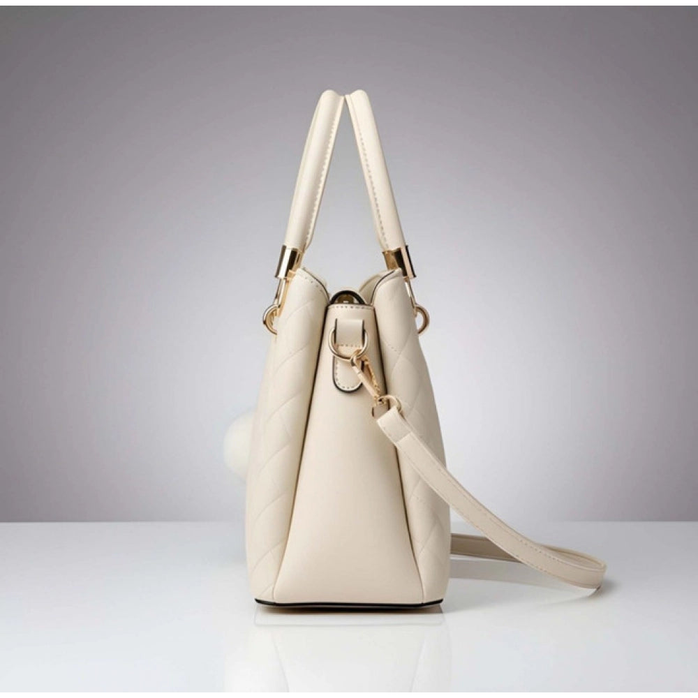Suvarnika Women's PU Leather Solid Shoulder Zipper Handbag (Cream)