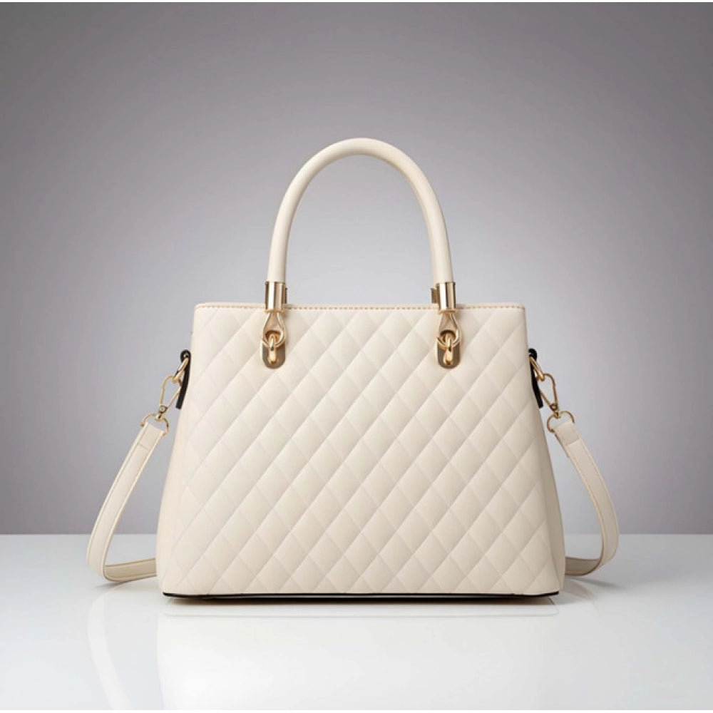 Suvarnika Women's PU Leather Solid Shoulder Zipper Handbag (Cream)