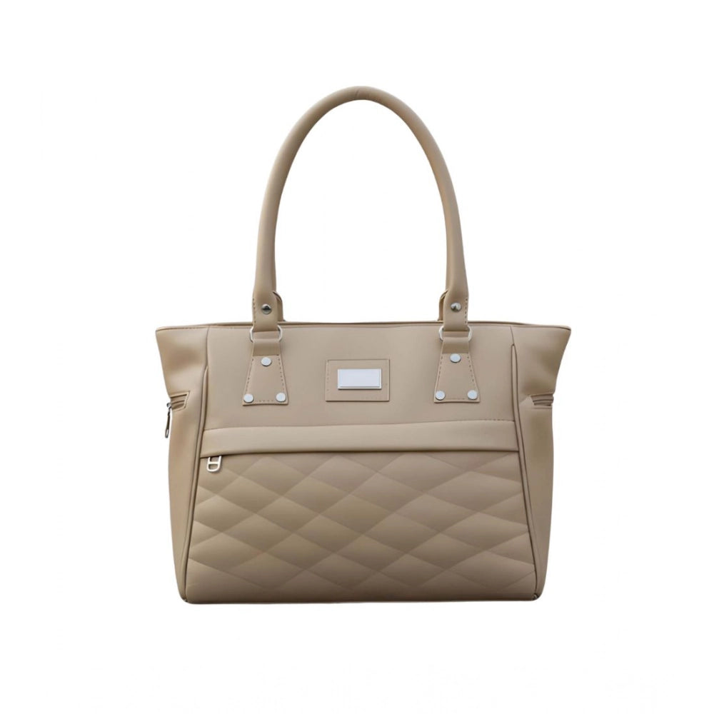Suvarnika Women's PU Leather Solid Shoulder Zipper Handbag (Beige)