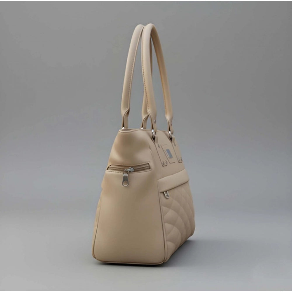 Suvarnika Women's PU Leather Solid Shoulder Zipper Handbag (Beige)