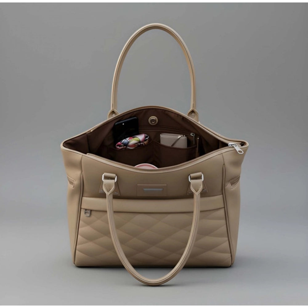 Suvarnika Women's PU Leather Solid Shoulder Zipper Handbag (Beige)