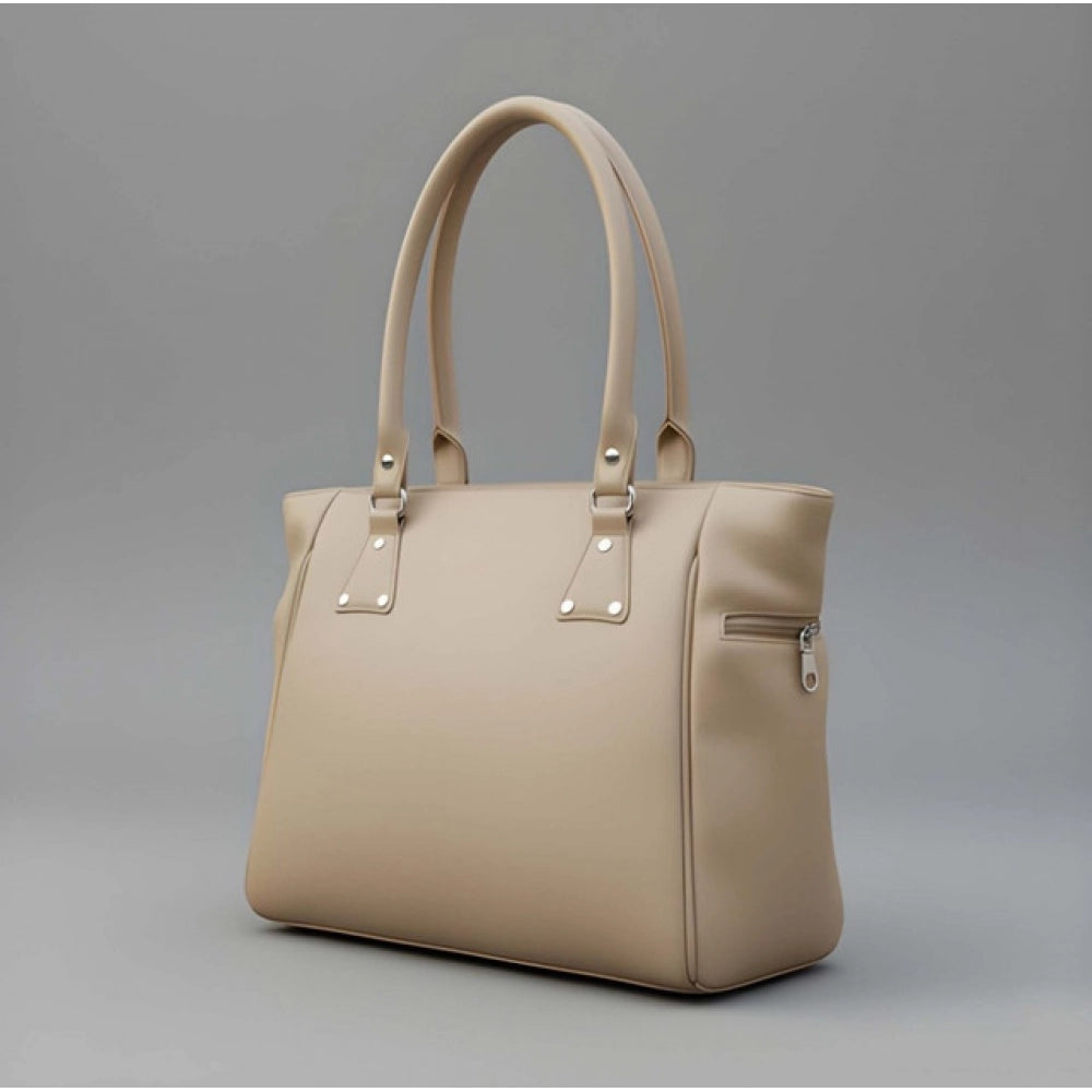 Suvarnika Women's PU Leather Solid Shoulder Zipper Handbag (Beige)