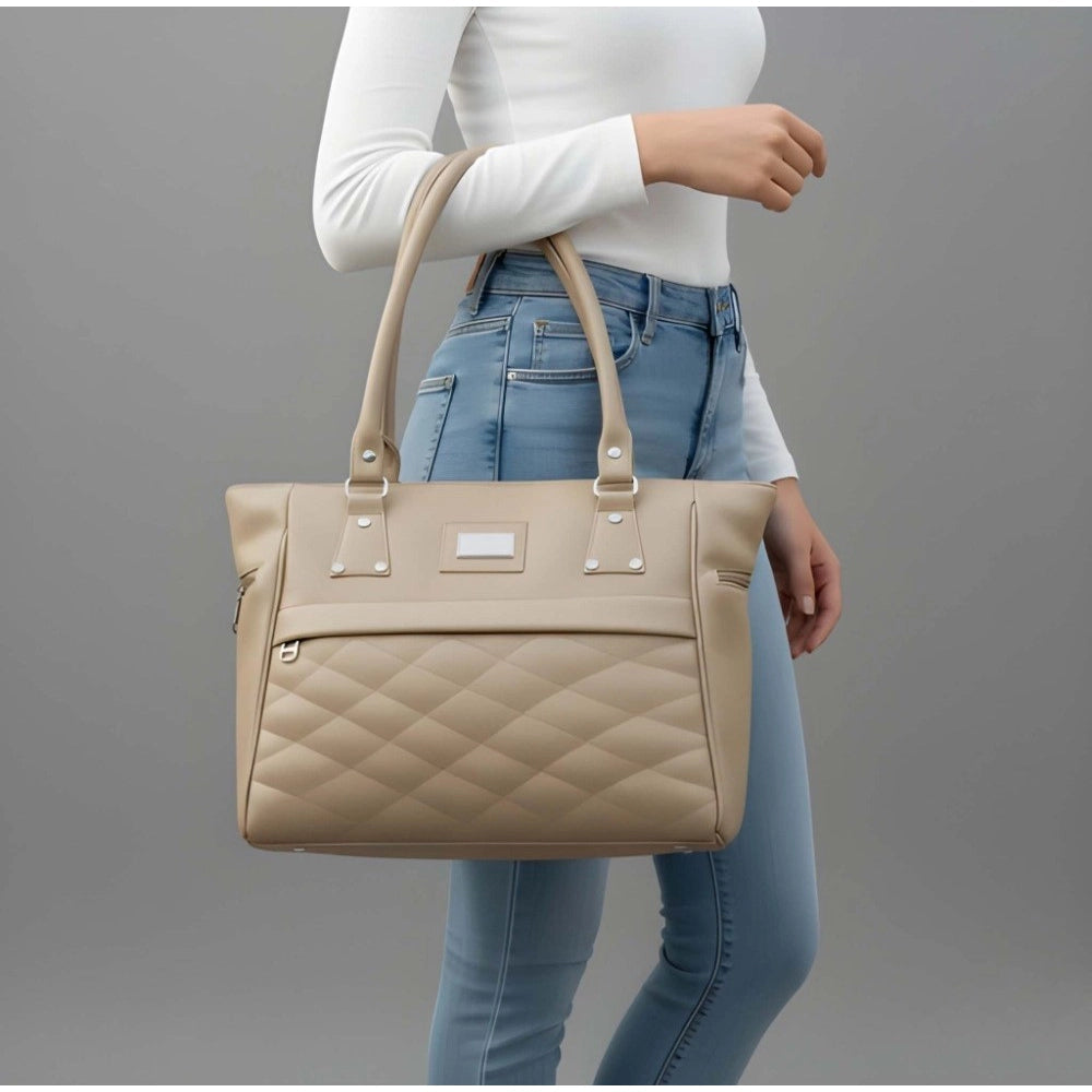 Suvarnika Women's PU Leather Solid Shoulder Zipper Handbag (Beige)