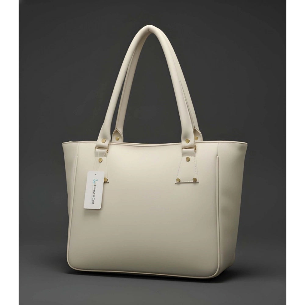 Suvarnika Women's PU Leather Solid Shoulder Zipper Handbag (Cream)