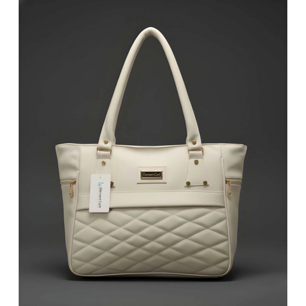 Suvarnika Women's PU Leather Solid Shoulder Zipper Handbag (Cream)