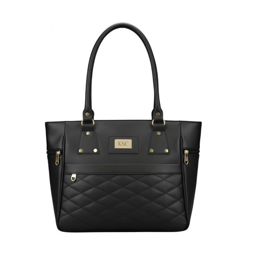 Suvarnika Women's PU Leather Solid Shoulder Zipper Handbag (Black)