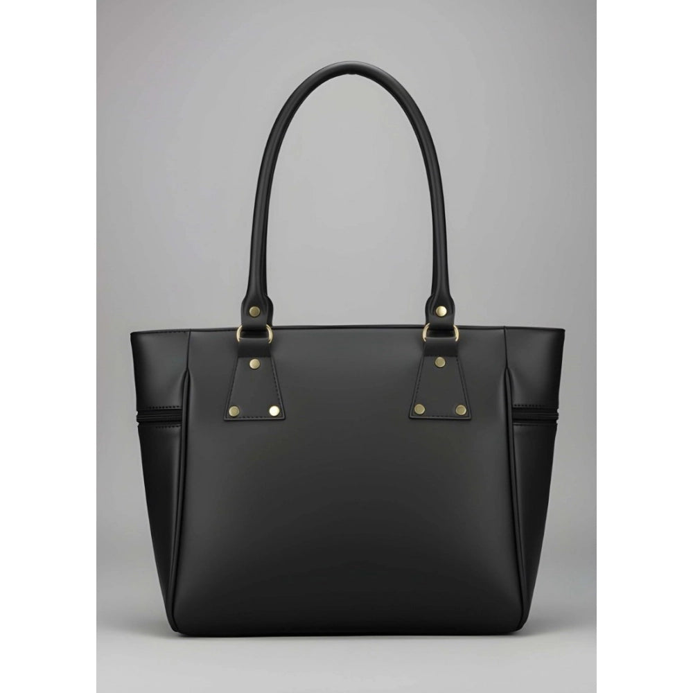 Suvarnika Women's PU Leather Solid Shoulder Zipper Handbag (Black)