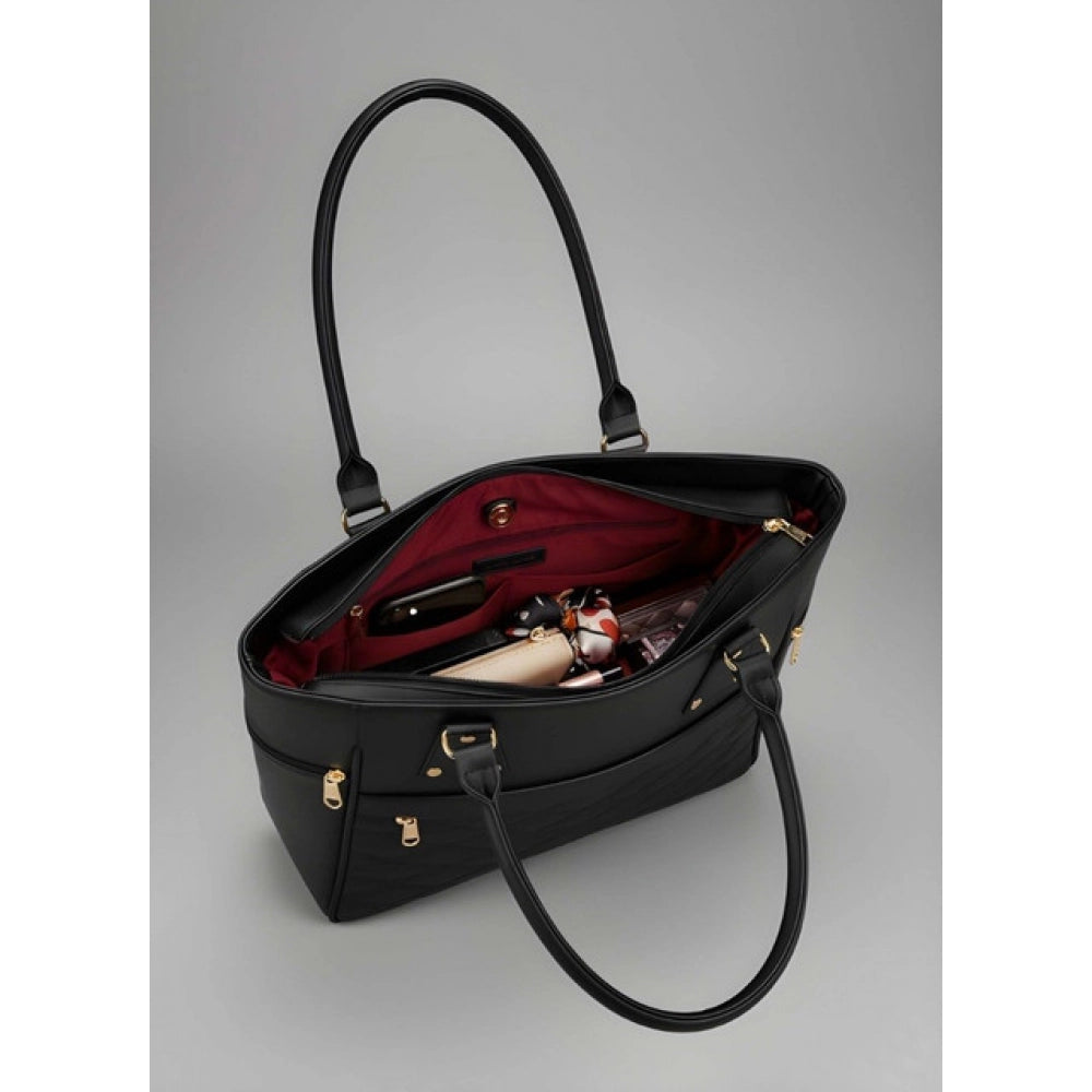 Suvarnika Women's PU Leather Solid Shoulder Zipper Handbag (Black)