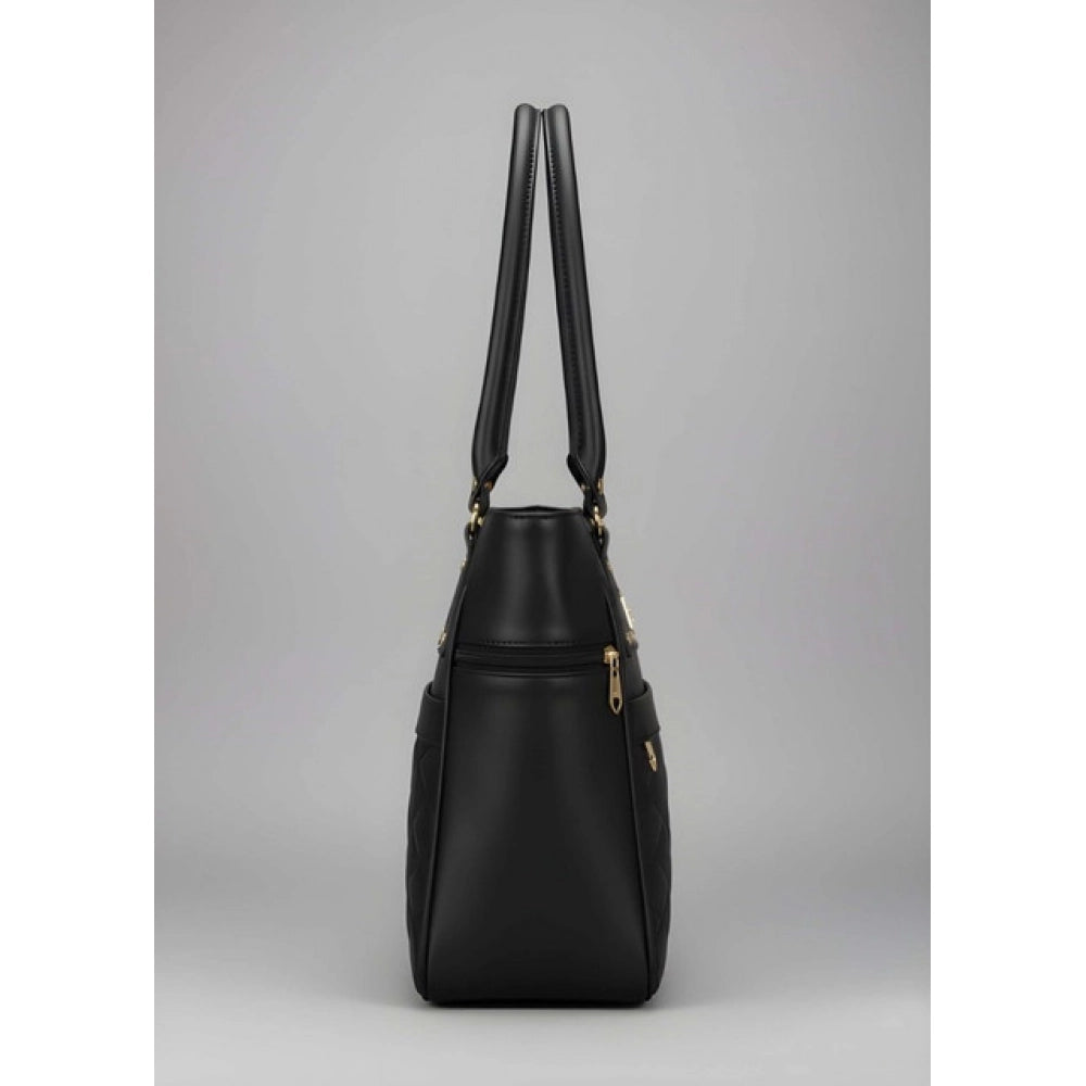 Suvarnika Women's PU Leather Solid Shoulder Zipper Handbag (Black)