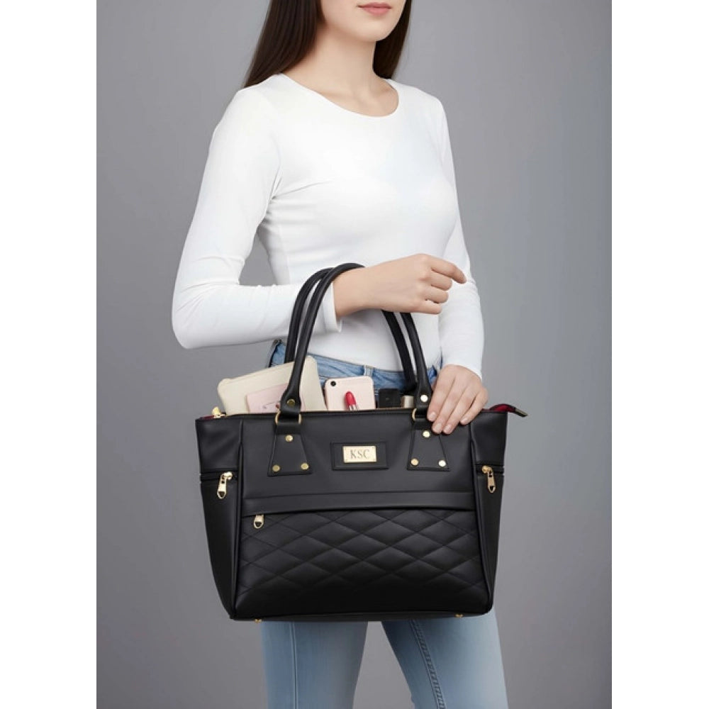 Suvarnika Women's PU Leather Solid Shoulder Zipper Handbag (Black)
