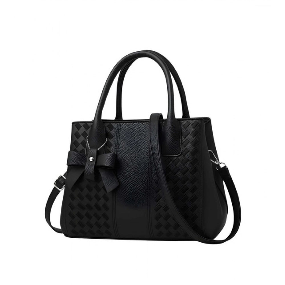 Suvarnika Women's PU Leather Solid Shoulder Zipper Handbag (Black)