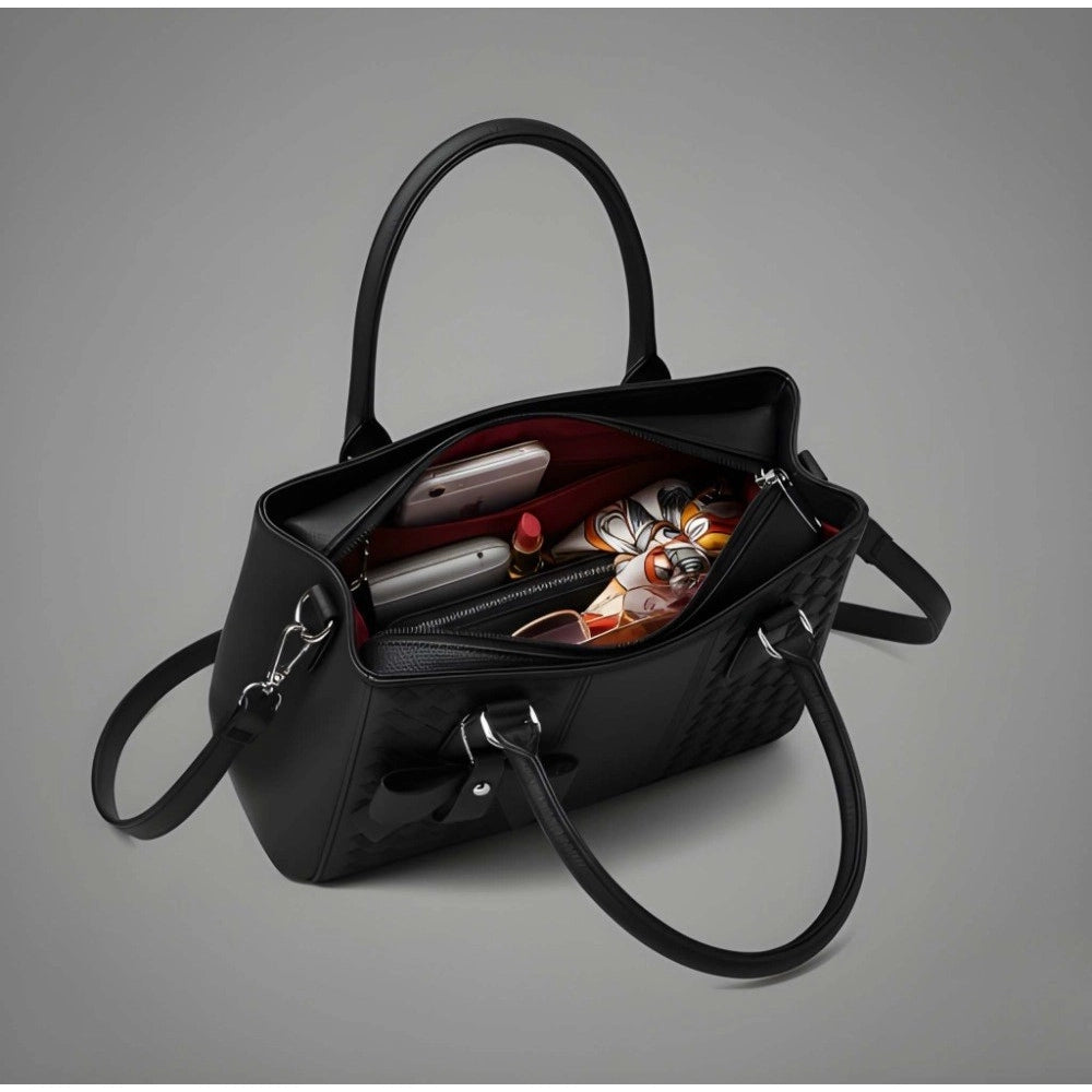 Suvarnika Women's PU Leather Solid Shoulder Zipper Handbag (Black)