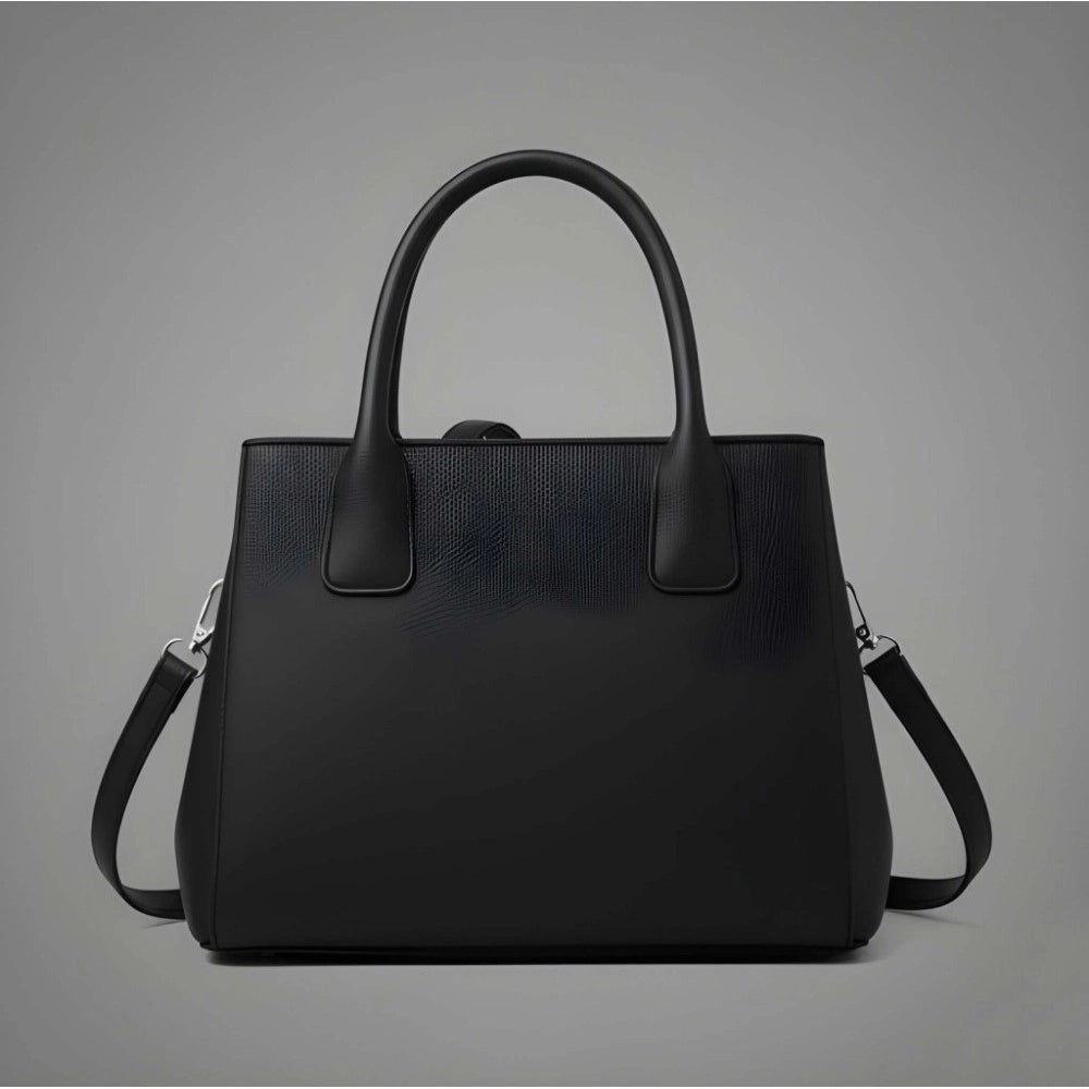 Suvarnika Women's PU Leather Solid Shoulder Zipper Handbag (Black)