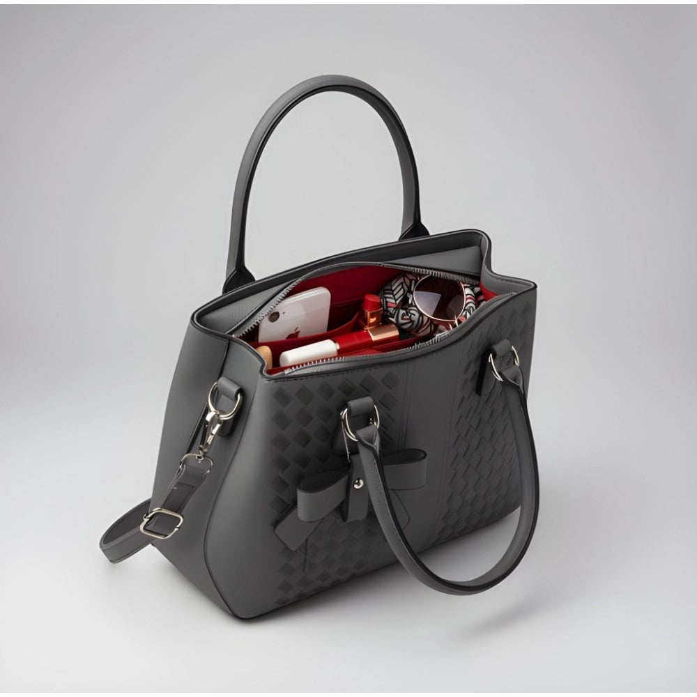 Suvarnika Women's PU Leather Solid Shoulder Zipper Handbag (Grey)
