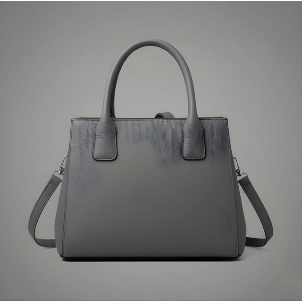 Suvarnika Women's PU Leather Solid Shoulder Zipper Handbag (Grey)
