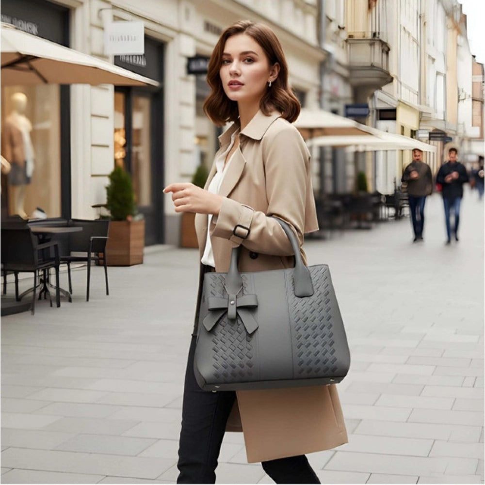 Suvarnika Women's PU Leather Solid Shoulder Zipper Handbag (Grey)