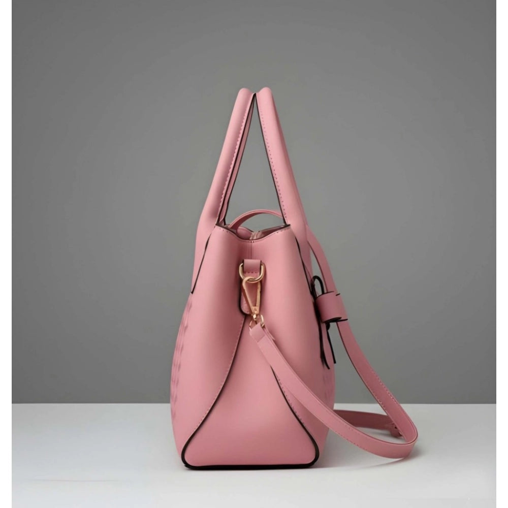 Suvarnika Women's PU Leather Solid Shoulder Zipper Handbag (Pink)