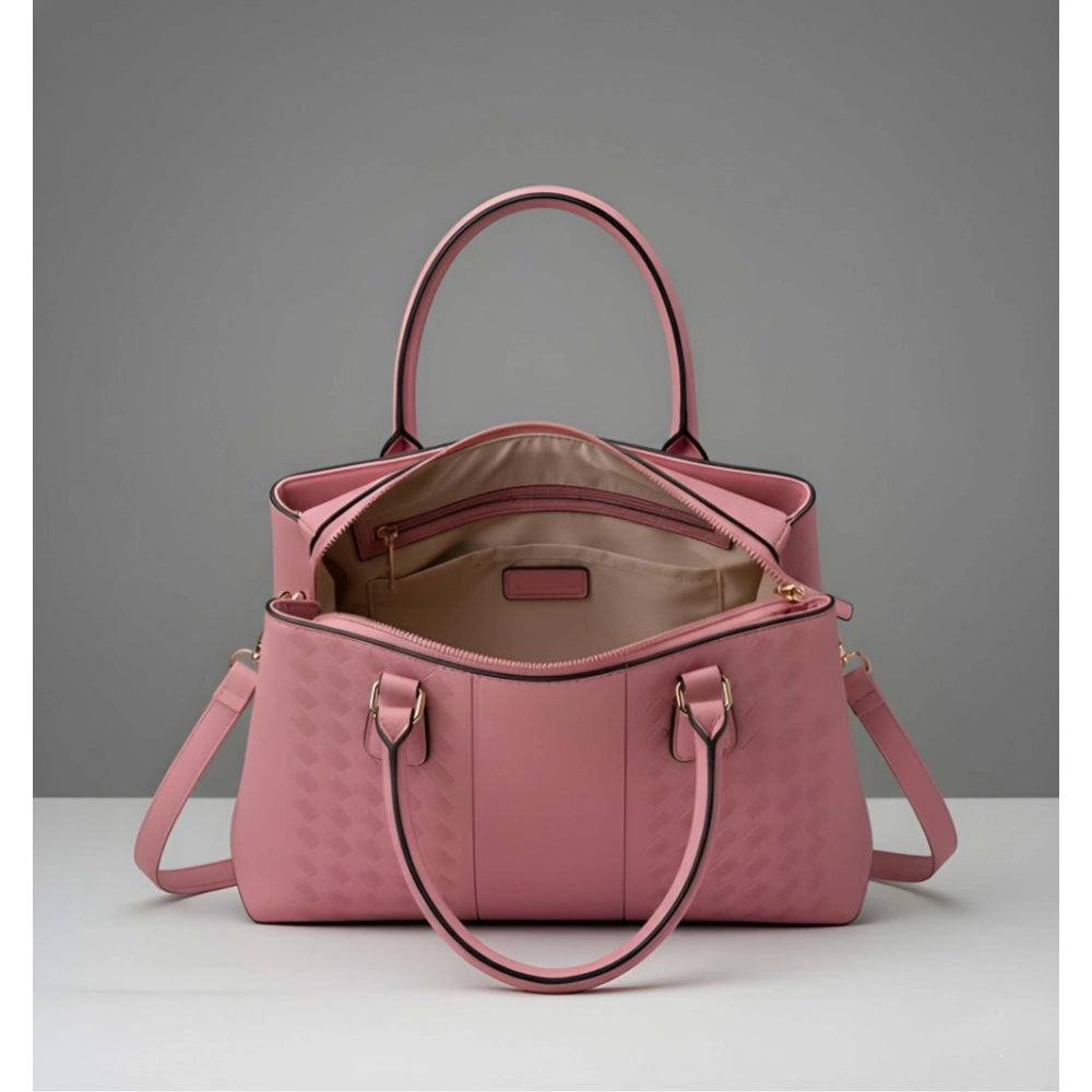 Suvarnika Women's PU Leather Solid Shoulder Zipper Handbag (Pink)