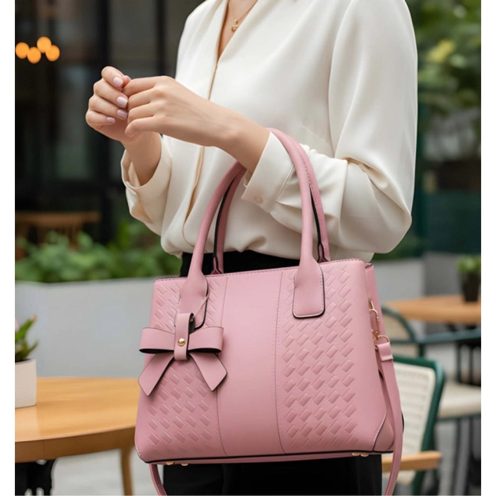 Suvarnika Women's PU Leather Solid Shoulder Zipper Handbag (Pink)