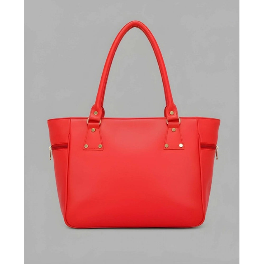 Suvarnika Women's PU Leather Solid Shoulder Zipper Handbag (Red)