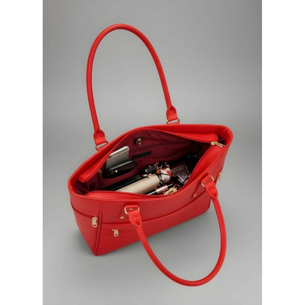 Suvarnika Women's PU Leather Solid Shoulder Zipper Handbag (Red)