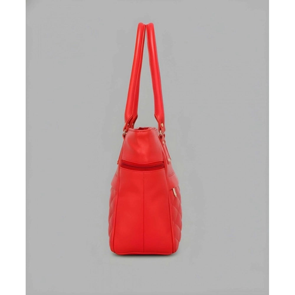 Suvarnika Women's PU Leather Solid Shoulder Zipper Handbag (Red)