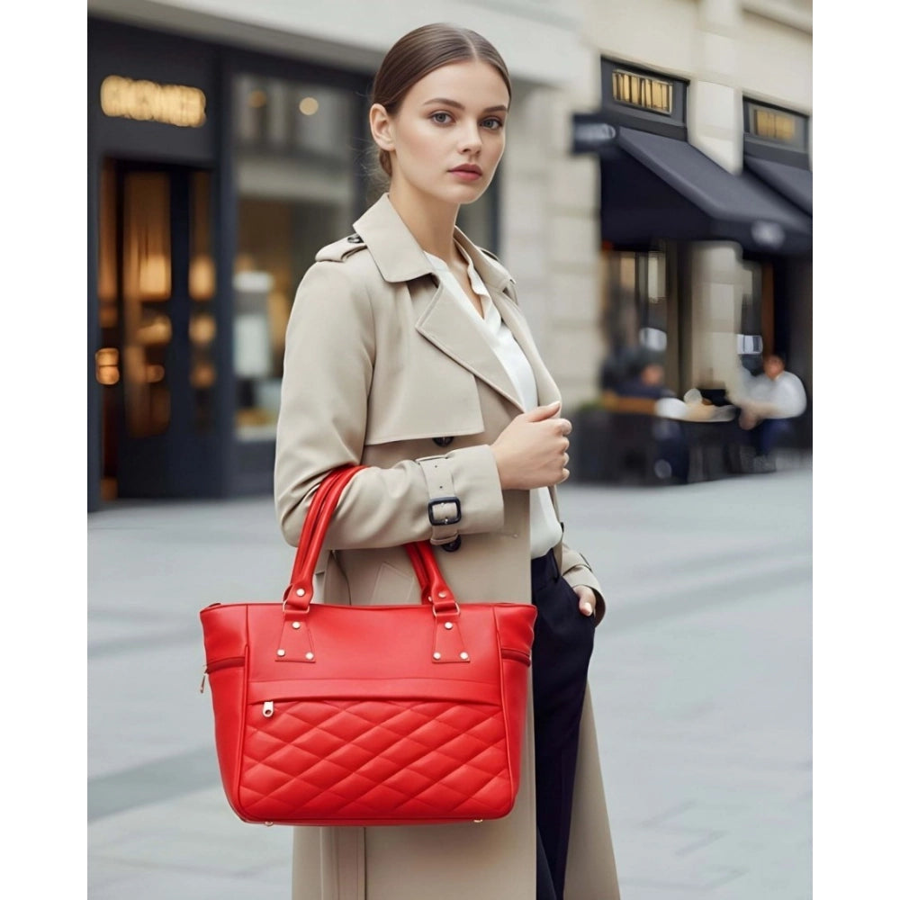 Suvarnika Women's PU Leather Solid Shoulder Zipper Handbag (Red)